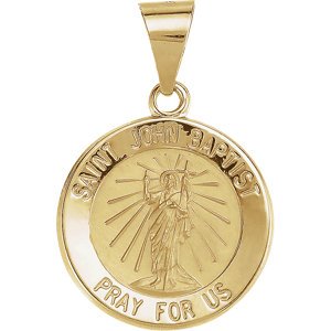 14k Yellow Gold Round Hollow St. John the Baptist Medal (15 MM)