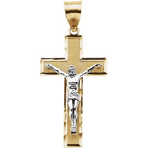 Two-Tone Crucifix with Textured Design 14k Yellow and White Gold Pendant (26.5X15.2MM)