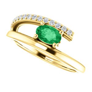 Chatham Created Emerald and Diamond Bypass Ring, 14k Yellow Gold (.125 Ctw, G-H Color, I1 Clarity)