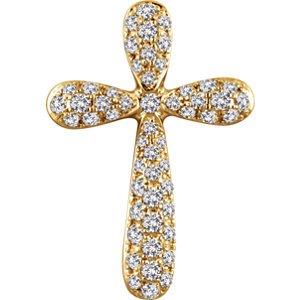 Diamond Petal Cross Pendant, Rhodium-Plated 14k Yellow Gold (.25 Ctw, H+ Color, I1 Clarity)