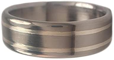 Inlaid Sterling Silver, Brushed Titanium 9mm Comfort-Fit Wedding Band, Size 11