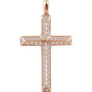 Diamond Angled Cross 14k Rose Gold Pendant (.75 Ctw, H+ Color, I1 Clarity)