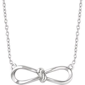 Slim-Profile Bow Necklace in Rhodium-Plated 14k White Gold, 18"
