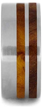 Men's Titanium Gold Box Elder Burl Wood and Redwood 10mm Comfort-Fit Band, Handmade, Size 11.5