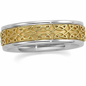 7mm 14k White and Yellow Gold Celtic Bridal Comfort Fit Band, Size 5.5