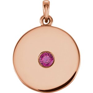 Round Ruby Disc Pendant, 14k Rose Gold
