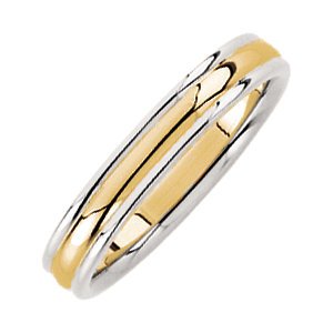 14k Yellow and White Gold 4mm Slighty Domed Edged Comfort Fit Design Band