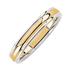 14k Yellow and White Gold 4mm Slighty Domed Edged Comfort Fit Design Band, Size 7.5