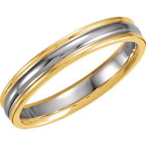 Two-Tone Fluted Design Comfort-Fit Band, 4mm 14k Yellow and White Gold, Size 10