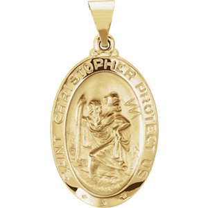 14k Yellow Gold Hollow Oval St. Christopher Medal (23.5x16 MM)