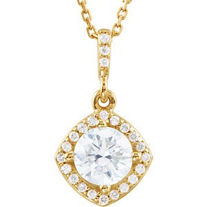 Diamond Halo Necklace, 14k Yellow Gold, 18" (.875 Ctw, Color G-H, Clarity I1)