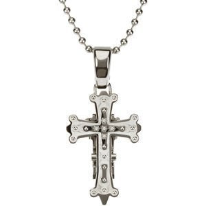 Stainless Steel Five Diamond Cross Necklace, 30" by Black & Blue Jewelry Co NYC