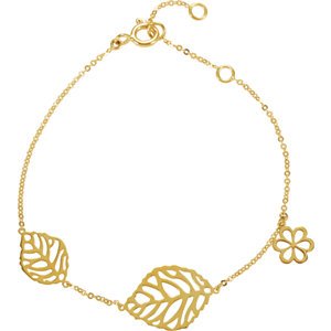 Leaf & Floral Design Bracelet, 14k Yellow Gold, 7"