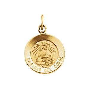 14k Yellow Gold Round Caridad del Cobre Medal (12 MM)