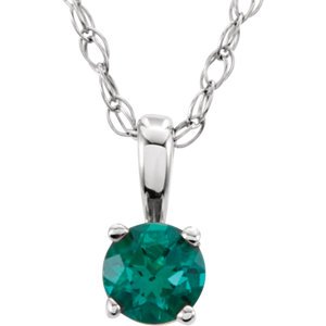Children's Chatham Created Emerald 'May' Birthstone 14k White Gold Pendant Necklace, 14"