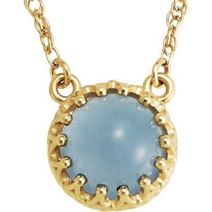 14k Yellow Gold 2.5 Ct Blue Chalcedony Cabochon Necklace, 18"