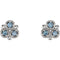 Aquamarine Three-Stone Stud Earrings, Rhodium-Plated 14k White Gold