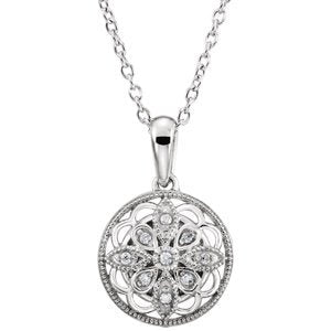 Diamond Round Vintage Style Sterling Silver Pendant Necklace, 18" (.05 Cttw)