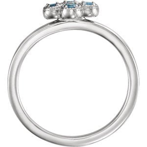 Platinum Aquamarine Quatrefoil Ring, Size 7.5
