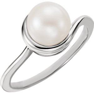 White Freshwater Cultured Pearl Bypass Ring, 14k White Gold (7.5-8.00mm) Size 7