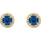 Chatham Created Blue Sapphire and Diamond Halo-Style Earrings, 14k Yellow Gold (4.5 MM) (.16 Ctw, G-H Color, I1 Clarity)