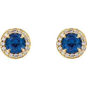 Blue Sapphire and Diamond Halo-Style Earrings, 14k Yellow Gold (4.5 MM) (.16 Ctw, G-H Color, I1 Clarity)