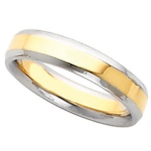 4mm 18k White and Yellow Gold Comfort Fit Beveled Edge Band, Size 5.5