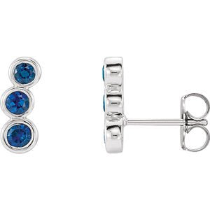 Chatham Created Blue Sapphire Three-Stone Ear Climbers, Sterling Silver