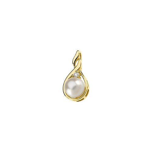 14k Yellow Gold Cradled Akoya Cultured Pearl Diamond Pendant