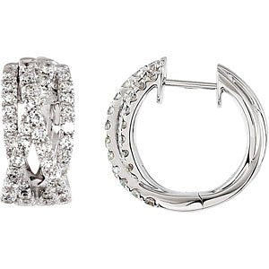 Diamond Criss Cross Hoop Earrings, 14k White Gold (1 3/8 Ctw, H-I Color, I1 Clarity)