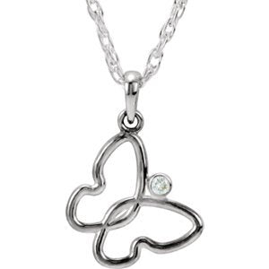Diamond Butterfly Sterling Silver Pendant Necklace, 18" (.025 Cttw)