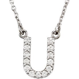 14k White Gold Diamond Alphabet Letter U Necklace (1/8 Cttw, GH Color, I1 Clarity), 16.25" to 18.50"