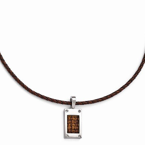 Edward Mirell Titanium and Brown Leather Pendant Necklace, 18"