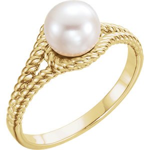 White Freshwater Cultured Pearl Rope Ring, 14k Yellow Gold (7-7.5 mm)