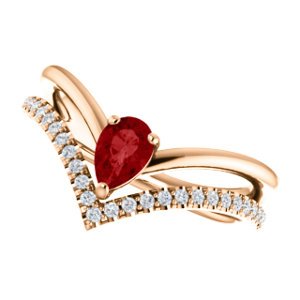 Ruby Pear and Diamond Chevron 14k Rose Gold Ring (.145 Ctw,G-H Color, I1 Clarity)