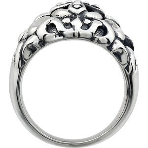 Men's Antiqued Granulated Cross Sterling Silver Dome Ring, Size 10