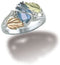 Marquise Created Aquamarine March Birthstone Ring, Sterling Silver, 12k Green and Rose Gold Black Hills Gold Motif, Size 10.25