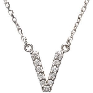 14k White Gold Diamond Alphabet Letter V Necklace (1/8 Cttw, GH Color, I1 Clarity), 16.25" to 18.50"