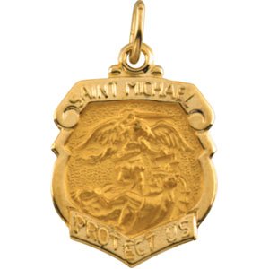 14kt Yellow Gold St. Michael, the Archangel Medal Shield Pendant (27mm By 21mm)