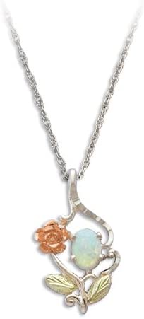 Ave 369 Created Opal Pendant with Rose, Sterling Silver, 12k Green and Rose Gold Black Hills Gold Motif, 18''