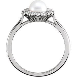 White Freshwater Cultured Pearl Diamond Halo Ring, Rhodium-Plated 14k White Gold (8-8.5mm) (.375Ctw, G-H Color, I1 Clarity) Size 6.5
