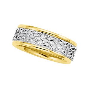 7mm 14k Yellow and White Gold Celtic Design Comfort Fit Band, Size 5.5