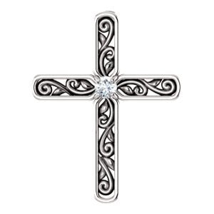 Diamond Solitaire Cross Rhodium-Plated 14k White Gold Pendant (.03 Ct, G-H Color, I1 Clarity)