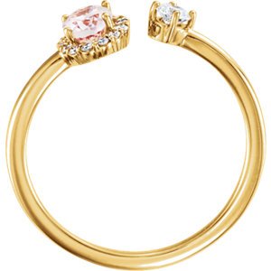Diamond and Morganite Two-Stone Halo-Style Ring, 14k Yellow Gold (.16 Ctw, G-H Color, I1 Clarity), Size 7.5