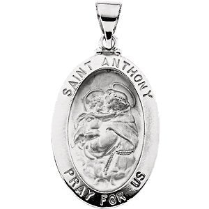 14k White Gold Hollow Oval St. Anthony Medal (23x16 MM)