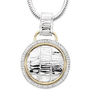 61-Stone Diamond Round Alligator Skin Design Pendant Necklace, 14k Yellow Gold and Sterling Silve, 18" (1/3 Ctw)