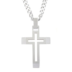 Men's Brushed Finish Open Cross Pendant Necklace , Stainless Steel, 22"