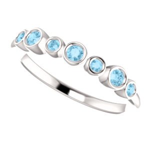 Aquamarine 7-Stone 3.25mm Ring, Rhodium-Plated 14k White Gold