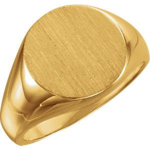 Men's 18k Yellow Gold 15mm Brushed Round Signet Ring