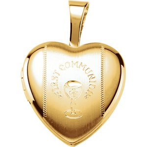 Children's First Communion 14k Yellow Gold Plated Sterling Silver Heart Locket (12.50X12.00 MM)